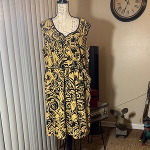 Lane Bryant Yellow & Black Printed V-Neck Dress